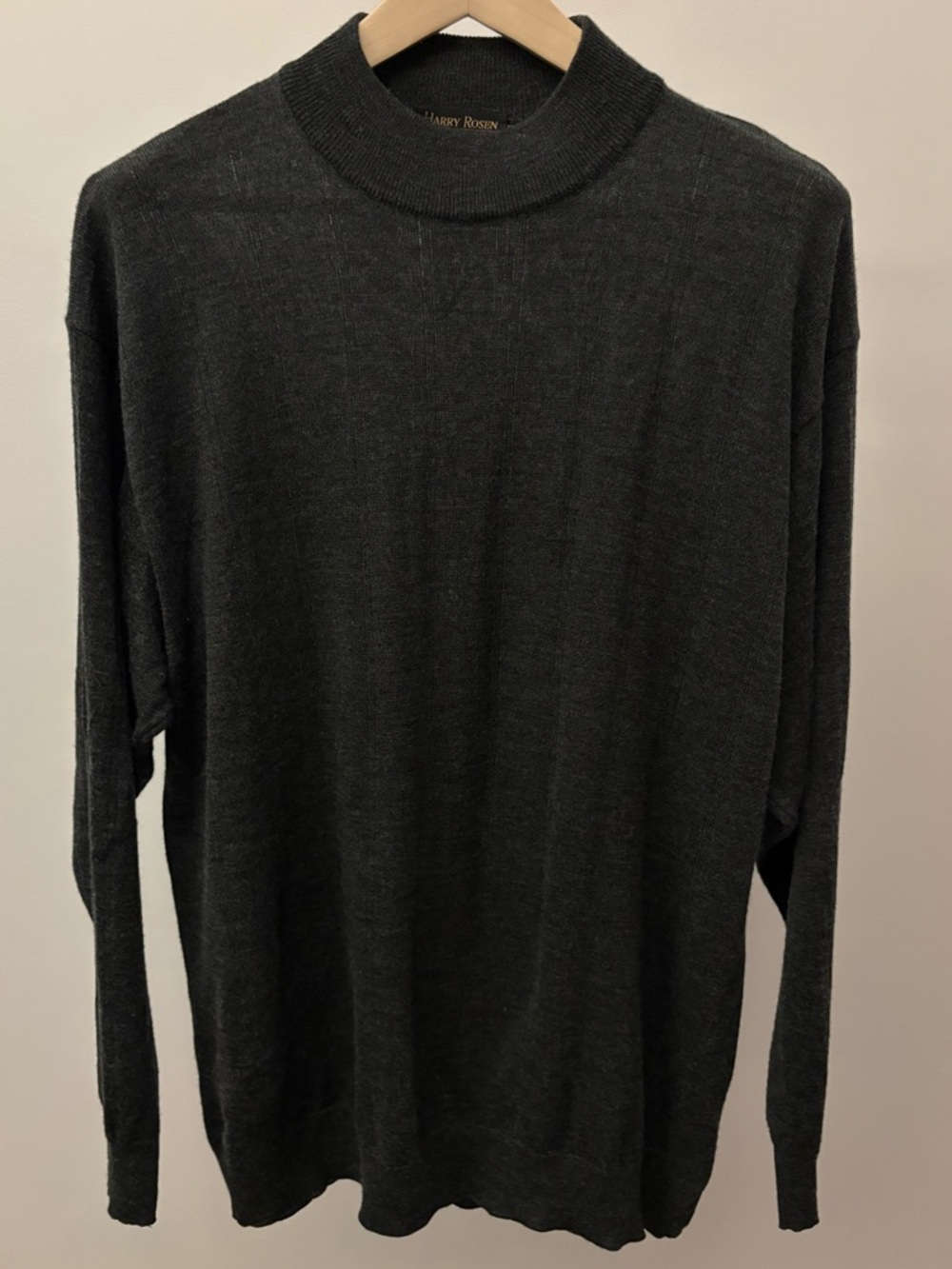 Harry Rosen Mock Neck Knit Sweater Dark Gray Wool Blend XL Made in Italy